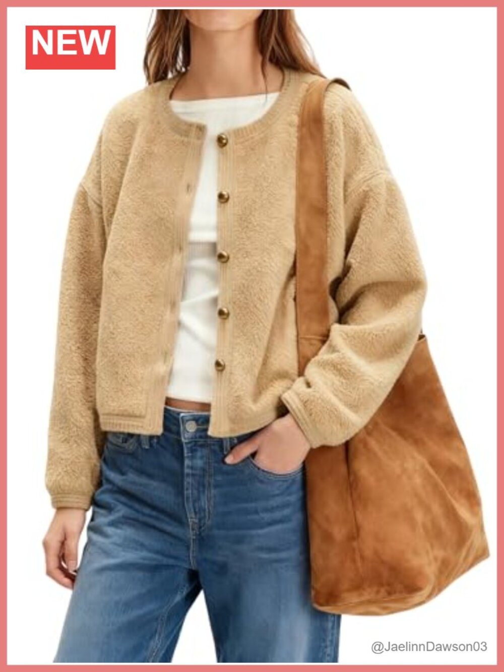 Womens Cropped Sherpa Cardigan Fuzzy Fleece Button Jacket Pockets